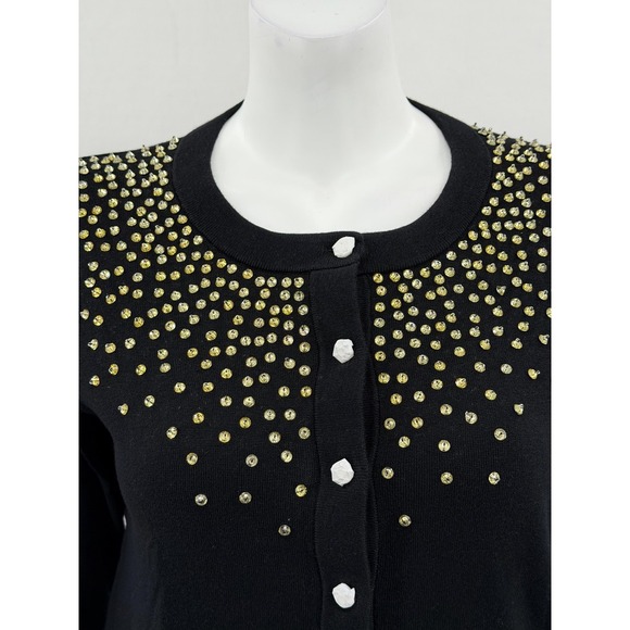 Kate Spade Sweater Womens Medium Black Benson Cardigan Embellished Silk Holiday - Picture 2 of 9